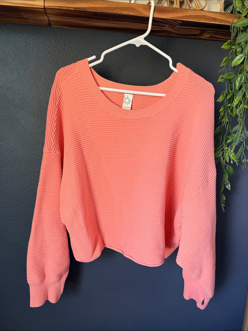 aerie Coral Ribbed Knit Top